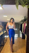Saia lapis azul de cetim tam M MayCloset