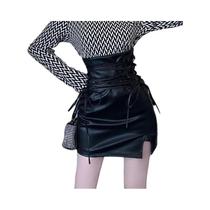 Saia Lápis Gótica Preta De Couro Com Cintura Alta, Cadarço, Ajuste Slim E Zíper Traseiro Para Saia Lápis Gótica Preta De Couro Com Cintura Alta, Cadarço, Ajuste Slim E Zíper Traseiro Para