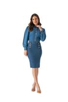 Saia Lapis Jeans Laura Rosa (810526) Moda Evangelica