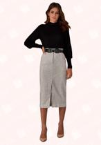 Saia Lápis Midi C/ Fenda - Moda Casual Chic Saia Lápis Midi C/ Fenda - Moda Casual Chic