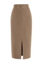 Saia Lápis Midi Cintura Alta de Veludo Cotelê PRETTYGARDEN Camel 12