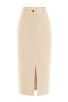 Saia lápis midi PRETTYGARDEN de cintura alta, veludo cotelê, bege, feminina