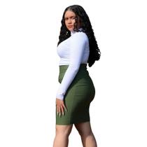 Saia Lápis Mídy Basica Elegante Tecido Bengaline - Verde Militar Saia Lápis Mídy Basica Elegante Tecido Bengaline - Verde Militar