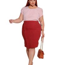 Saia Lápis Plus Size Feminina Transpassada Listrada Cintura Alta Social Executiva Midi Elastano Moda Evangélica Elegante Saia Lápis Plus Size Feminina Transpassada Listrada Cintura Alta Social Executiva Midi Elastano Moda Evangélica Elegante