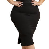 Saia Lápis Tubinho Modeladora Preta com Fenda Lateral Midi Reta Canelada Saia Lápis Tubinho Modeladora Preta com Fenda Lateral Midi Reta Canelada