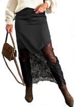 Saia LETSVDO, renda longa, cetim, sedosa, transparente, patchwork para mulheres