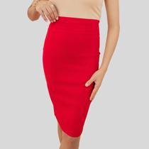 Saia Lisa Lápis Vermelha Moda Feminina