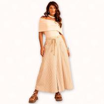 Saia Listrada Linho - Moda Casual Chic