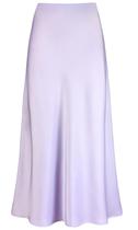 Saia longa, acetinada, seda, elegante, em linha, maxi lilás, feminina