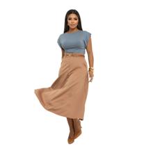 Saia Longa Alfaiataria Godê Com Cinto E Bolsos R142