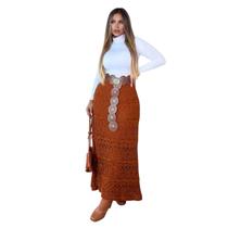 Saia Longa Boho Chic Moda Feminina Tricô Hippie