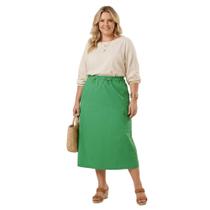 Saia Longa Cargo Plus Size Sarja com Bolsos Utilitários e Regulagem na Cintura