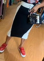 Saia longa cintura alta preto e branco