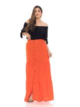 Saia Longa Com Babado E Botão Premium Tendência Saia Longa Com Babado E Botão Premium Tendência