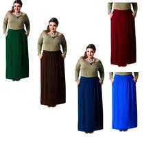 Saia Longa com Bolsos Laterais Cos Largo Elastico Na Cintura Ate O Plus Size
