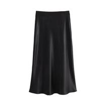 Saia Longa De Cetim Elegante De Cintura Alta Para Mulheres, Saia Lisa De Seda Estilo Vintage Moda