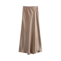 Saia Longa De Cetim Elegante De Cintura Alta Para Mulheres, Saia Reta Sedosa Estilo Vintage Moda - KONDALA