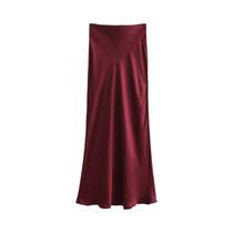 Saia Longa De Cetim Elegante De Cintura Alta Para Mulheres, Saia Reta Sedosa Estilo Vintage Moda