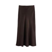 Saia Longa De Cetim Elegante De Cintura Alta Para Mulheres, Saia Reta Sedosa Estilo Vintage Moda