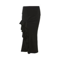 Saia Longa De Cintura Alta Com Babados E Fenda Para Mulheres, Casual E Elástica, Tendência De Saia Longa De Cintura Alta Com Babados E Fenda Para Mulheres, Casual E Elástica, Tendência De