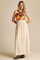 Saia Longa De Linho Evasê Bege Bordada Yacamim I8 Saia Longa De Linho Evasê Bege Bordada Yacamim I8