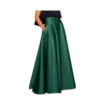 Saia Longa Elegante De Cetim Em Linha a Para Mulheres Com Bolsos, Saia De Festa Lisa De Alta