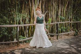 Saia longa em renda de algodão off white Maria da Penha