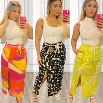 Saia Longa em Viscose Com Fenda Lateral E Amarração na Cintura Saia Longa em Viscose Com Fenda Lateral E Amarração na Cintura