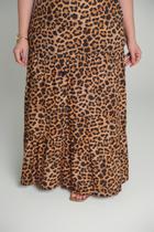 Saia Longa Estampada Onça Com Botões Frontais Saia Longa Estampada Onça Com Botões Frontais