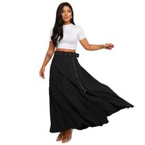 Saia Longa Evasê Com Fenda Zíper Cinto Alfaiataria Godê Saia Longa Evasê Com Fenda Zíper Cinto Alfaiataria Godê