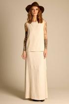 Saia Longa Evasê Com Fendas Bege Yacamim A8 Saia Longa Evasê Com Fendas Bege Yacamim A8