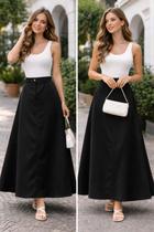 Saia Longa Feminina Alfaiataria Elegante Premium Cor:Pretotamanho:P