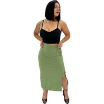 Saia Longa Feminina Cós Alto Fenda Lateral Envelope Saia Longa Feminina Cós Alto Fenda Lateral Envelope