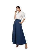 Saia Longa Feminina Evangélica Alfaiataria Godê com Bolsos Elegante, Leve e Atemporal
