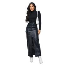 Saia Longa Feminina material sintético Cintura Alta Fenda Tendencia