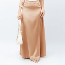 Saia Longa Feminina Midi Acetinado Cintura Alta Leve E Elegante Verão