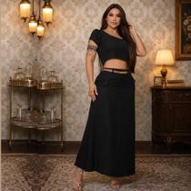 Saia Longa Feminina Midi Casual Crepe Duna Bolso e Cinto