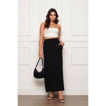 Saia Longa Feminina Viscolycra com Bolsos Cintura Alta Moda Casual Plus Size G1 ao G3