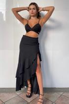 Saia longa fenda babado Saia longa fenda babado