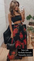 Saia Longa Floral no Tule