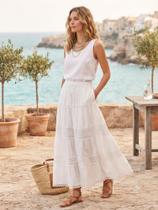 Saia longa forrada branca boho chic renda Saia longa forrada branca boho chic renda