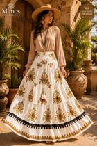 Saia Longa Indiana Boho Chic Feminina Estampada Cintura Last Cor:BrancaTamanho:G Saia Longa Indiana Boho Chic Feminina Estampada Cintura Last Cor:BrancaTamanho:G