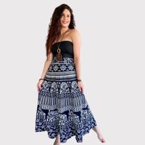 Saia Longa Indiana Envelope De Algodão Preta e Branca Saia Longa Indiana Envelope De Algodão Preta e Branca