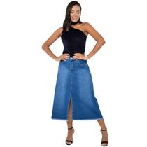 Saia Longa Jeans Com Fenda - Escura