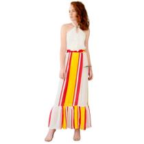 Saia Longa Listras Off-White, Amarelo e Vermelho - Tamanho M