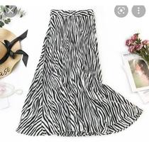 Saia longa plissada estampa zebra moda fashion