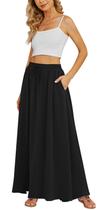 Saia Longa Plissada Feminina Yincro Preta com Bolsos XL Saia Longa Plissada Feminina Yincro Preta com Bolsos XL
