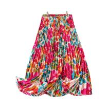 Saia Longa Plissada Floral De Cintura Alta Para Mulheres, Elegante E Casual, Estilo A-line Para