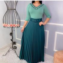 Saia longa Plissada Moda Feminina Tendência Evangélica