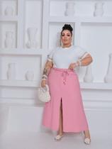 Saia Longa Plus Size com Fenda Frontal e Cinto de Amarração Tecido Sensorial Premium